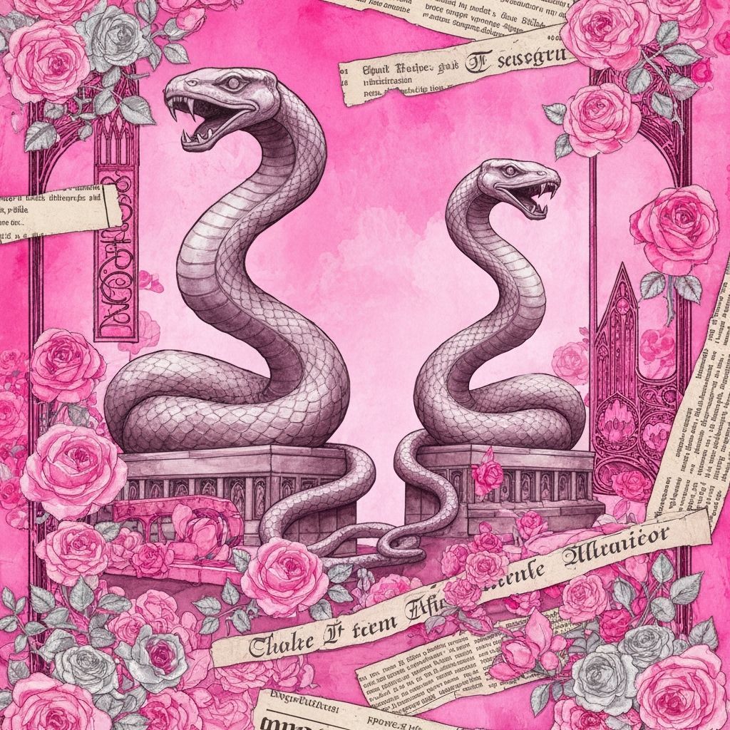 Art Nouveau Hogwarts with Pink Roses and Snakes