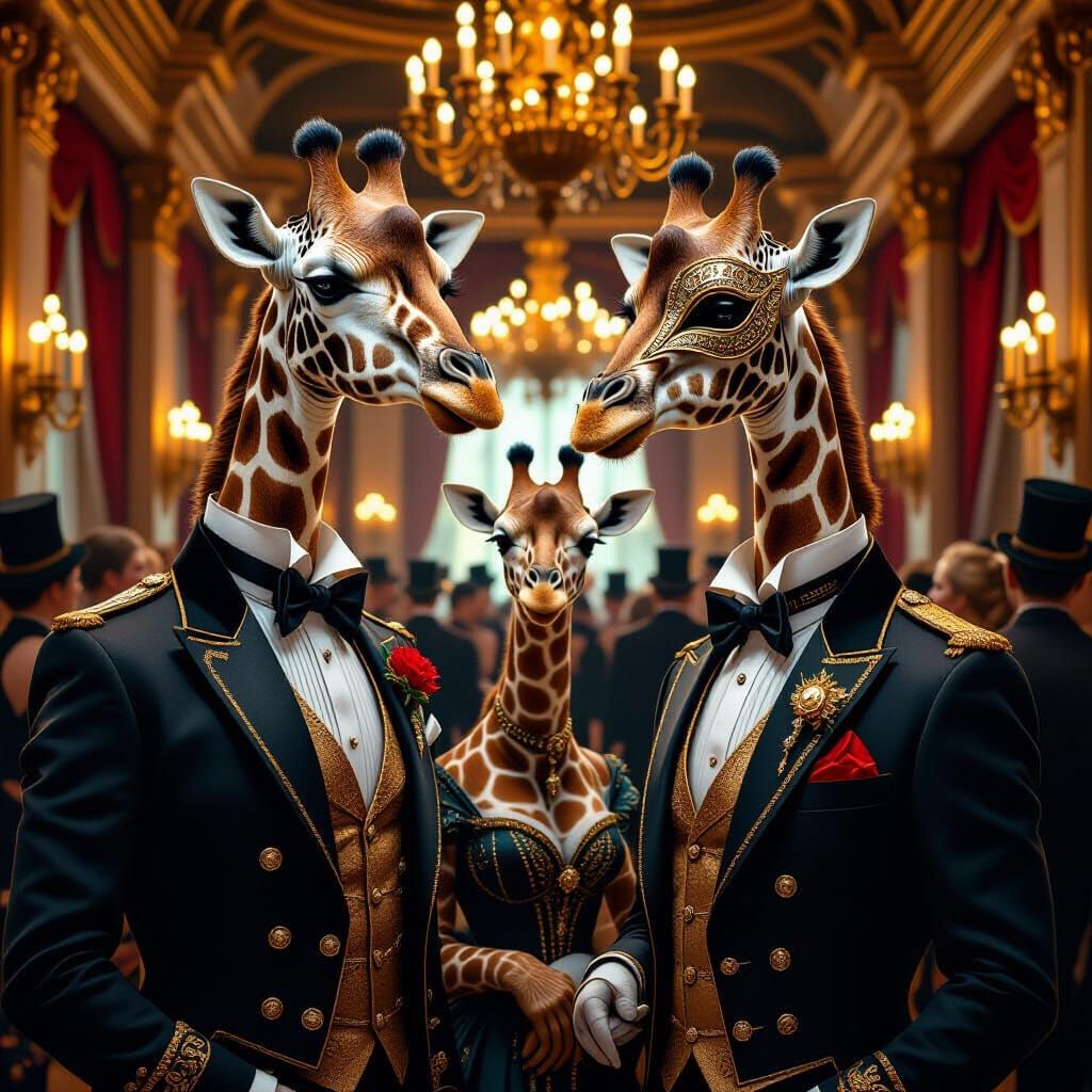Steampunk Giraffes Attend Masquerade Ball