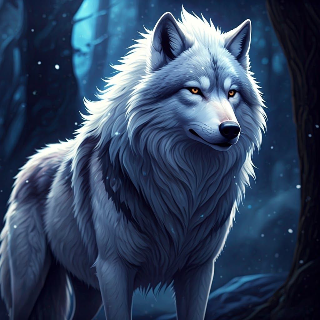 Majestic Wolf in Mystical Anime Forest