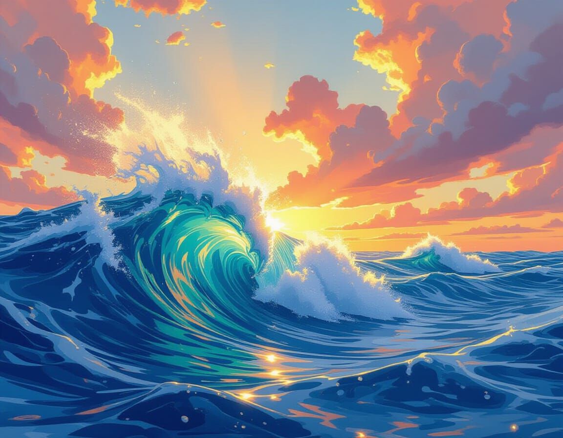 Hyperrealistic Ocean Splash Art with Dynamic Lighting