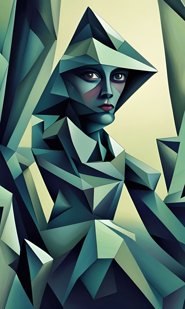 Hooded Alien Creature in Cubist Art Deco Style