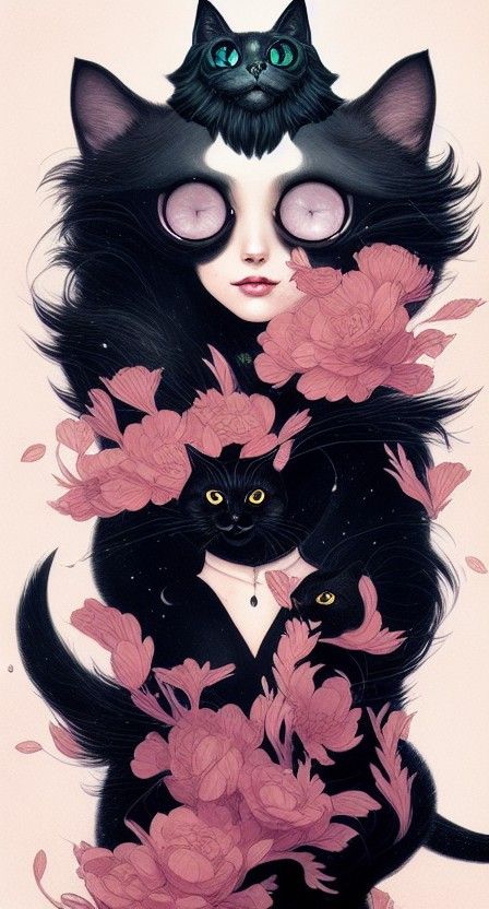 Whimsical Black Cat Digital Illustration in Aetherpunk Style