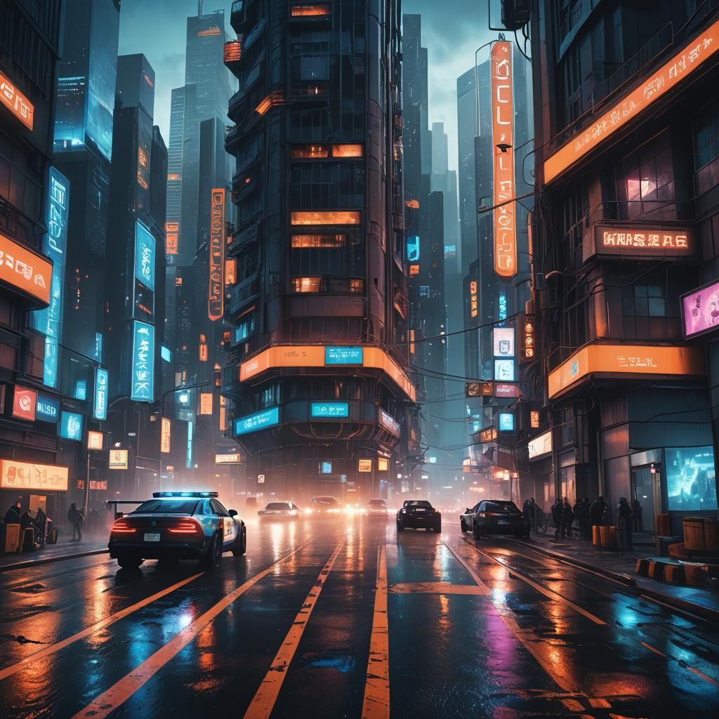 Cyberpunk Police Chase Through Futuristic Cityscape