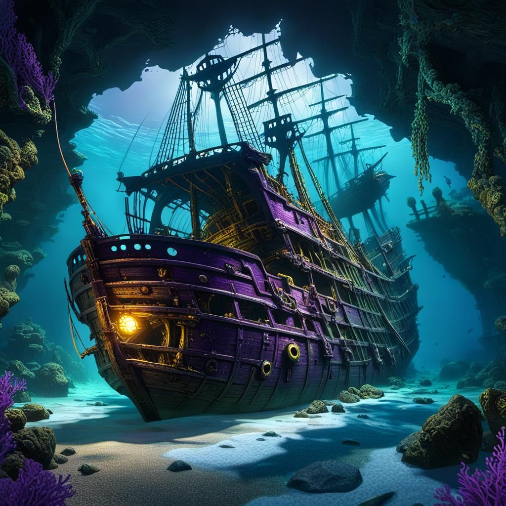 Underwater Shipwreck in Dark Fantasy Style