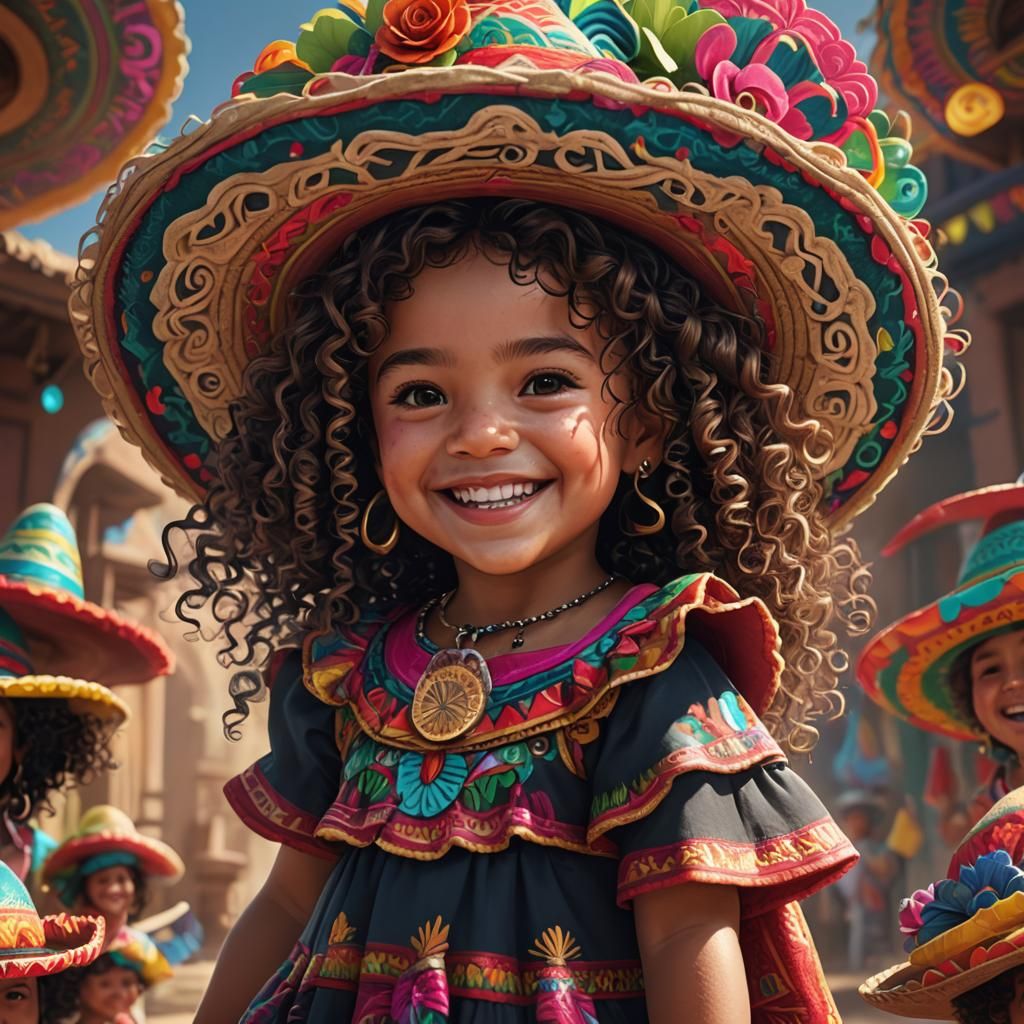 Toddler Girl with Sombrero: Detailed Matte Painting