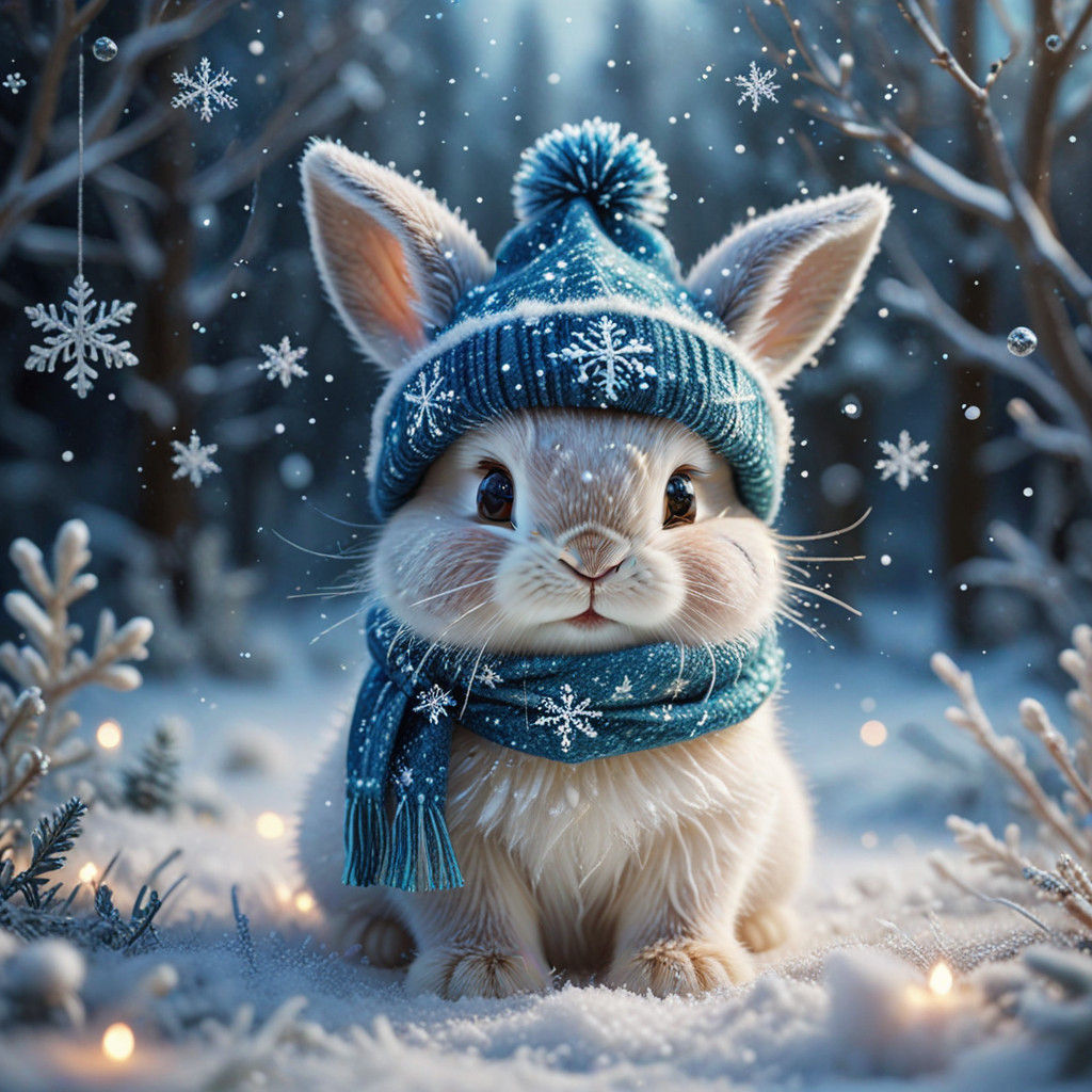 Sparkling Winter Wonderland with Whimsical Bunny in Festive....