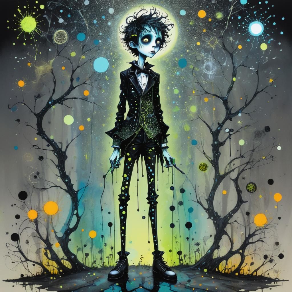 Whimsical Boy in Fantasy Pointillism Style