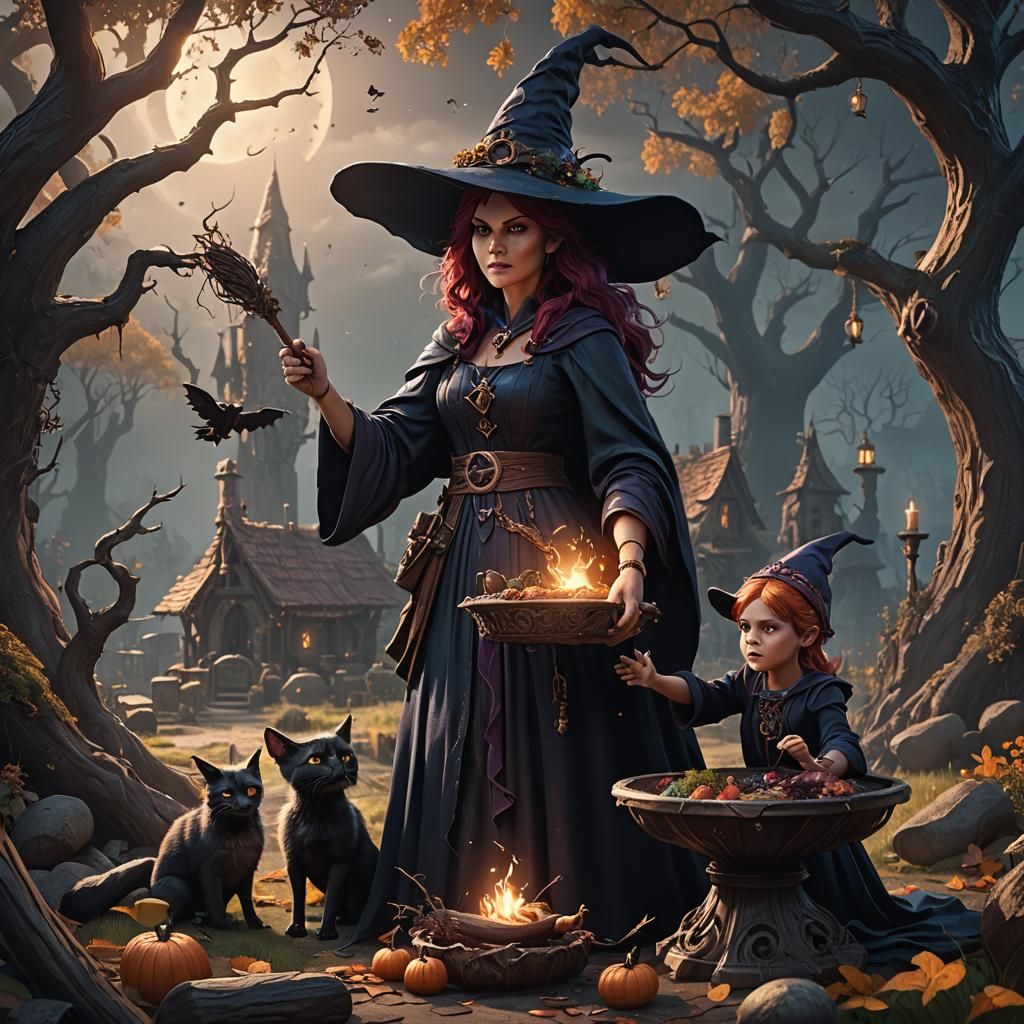 Lilith Teaches Witchcraft: A Detailed Matte Painting