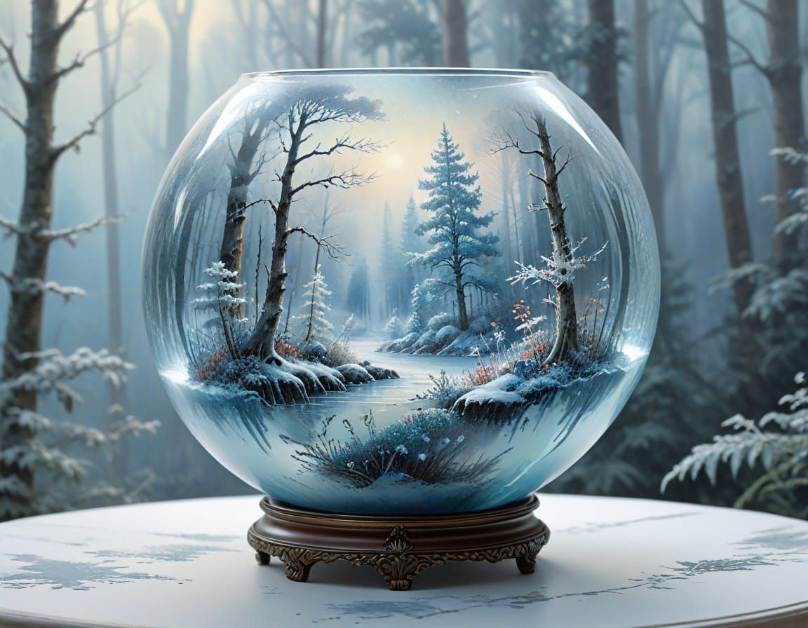 Frosty Forest in Fishbowl Watercolour Painting