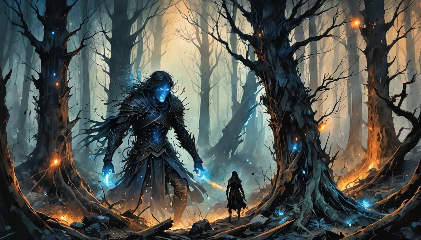 Epic Dark Fantasy Forest with Glowing Eyes