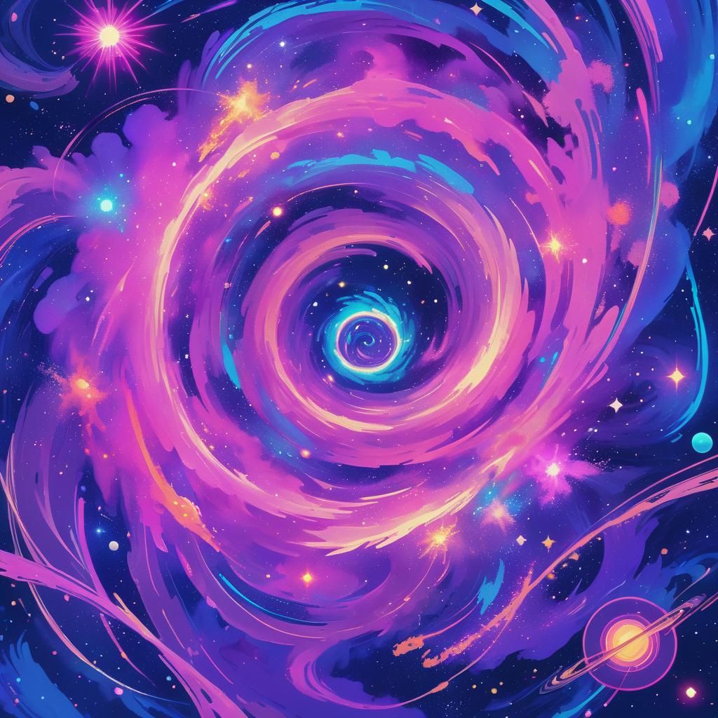 Electric Dreams: Swirling Galaxies in Neon Cosmic Art
