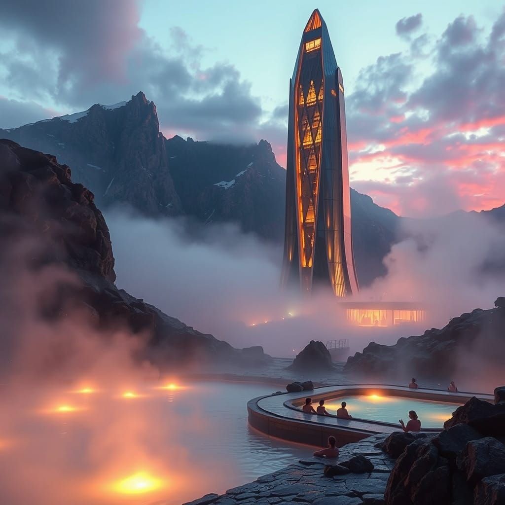 Ethereal Futuristic Spa Tower in the Pyrenees Mountains