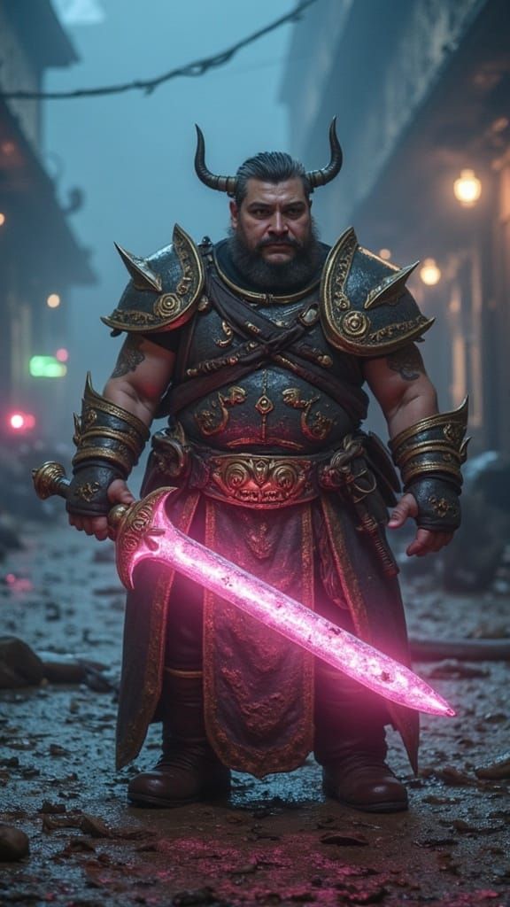 Warcraft Barbarian Warrior with Neon Greatsword