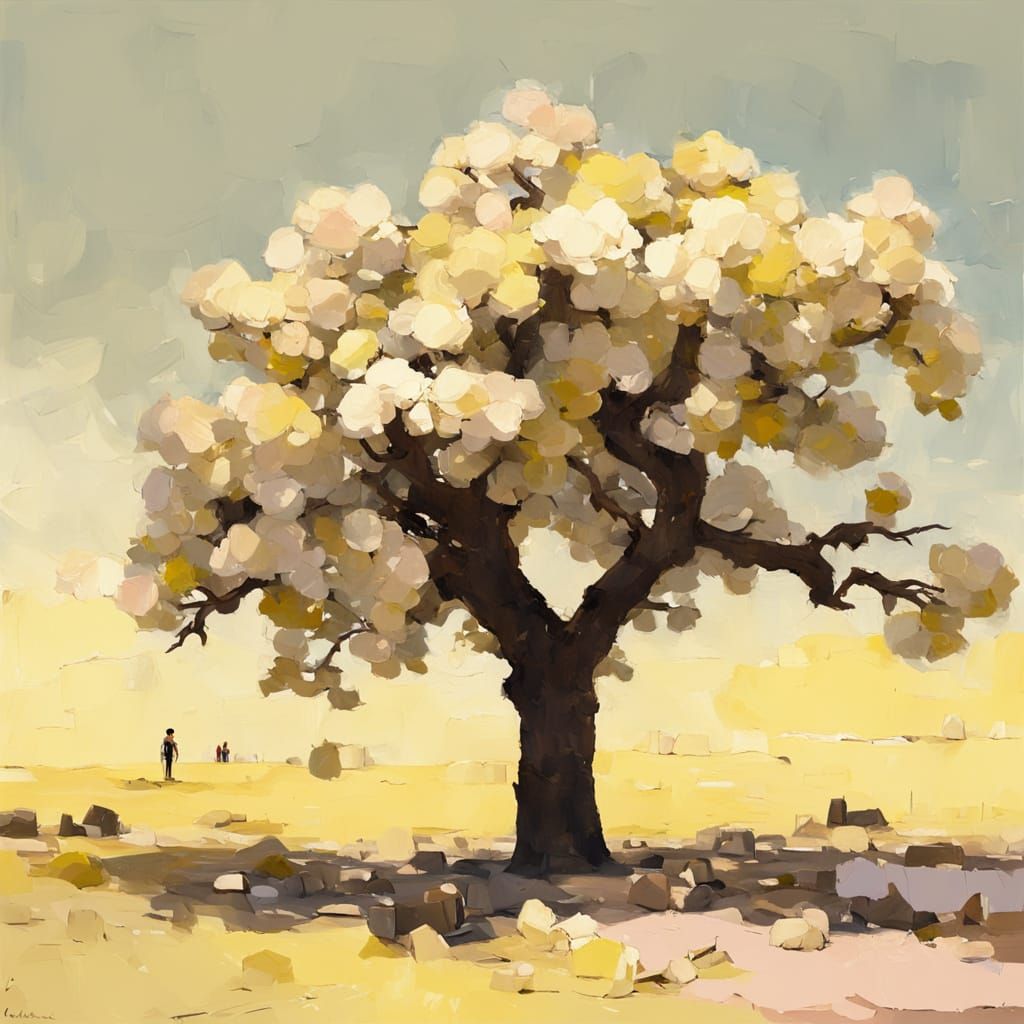 Flowering Desert Tree in Nicolas de Stael Style