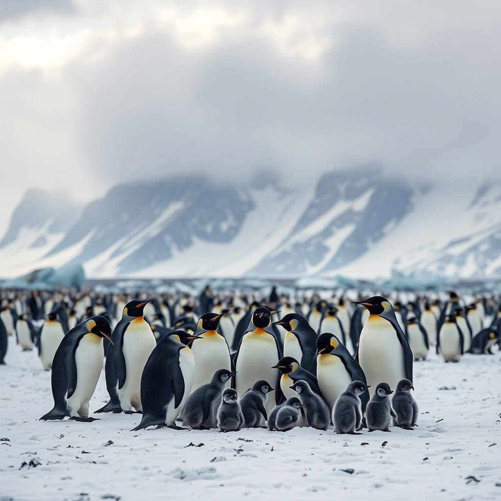 Emperor Penguins Weathering a Fierce Antarctic Snowstorm