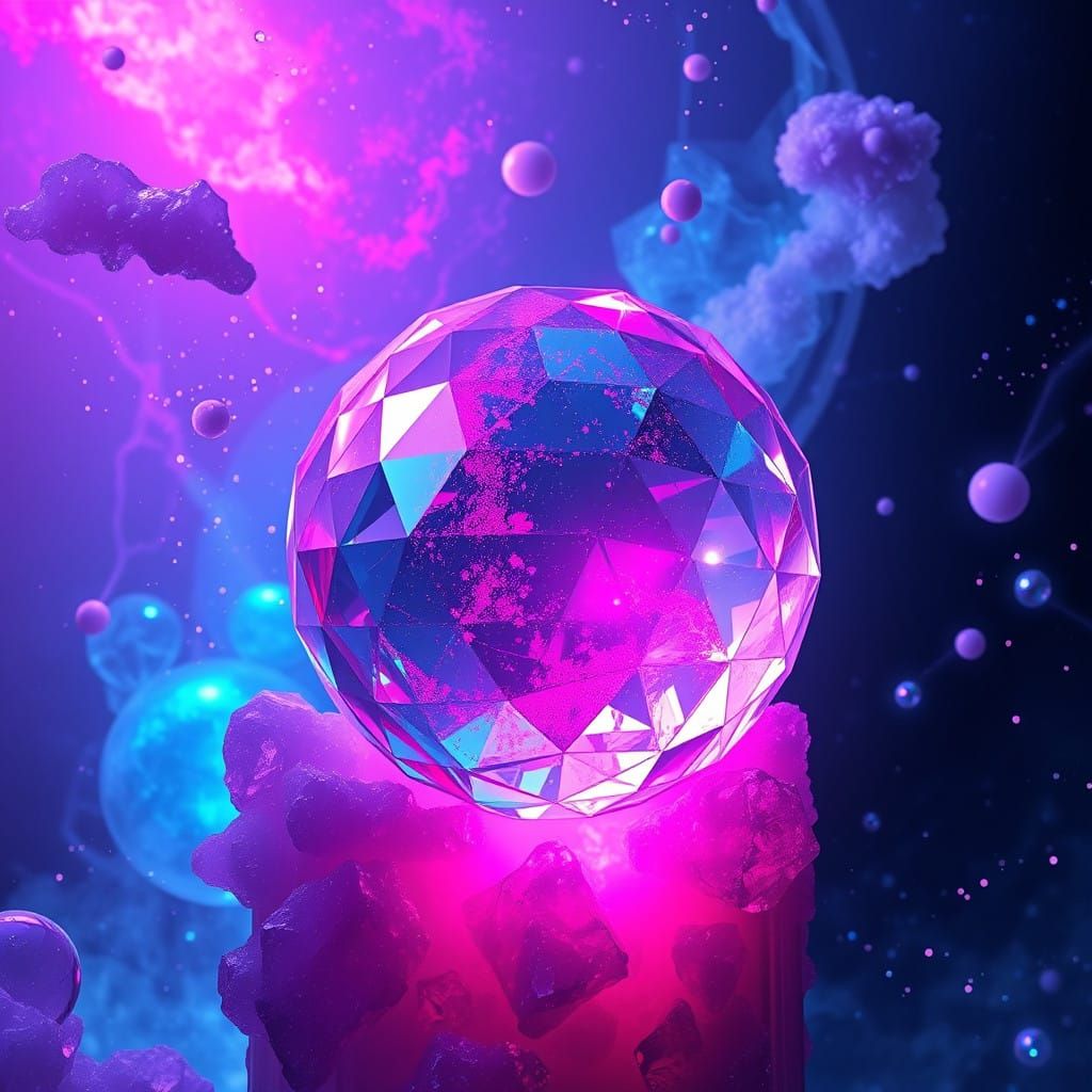 Glass Planet in Vibrant Neon Nebula