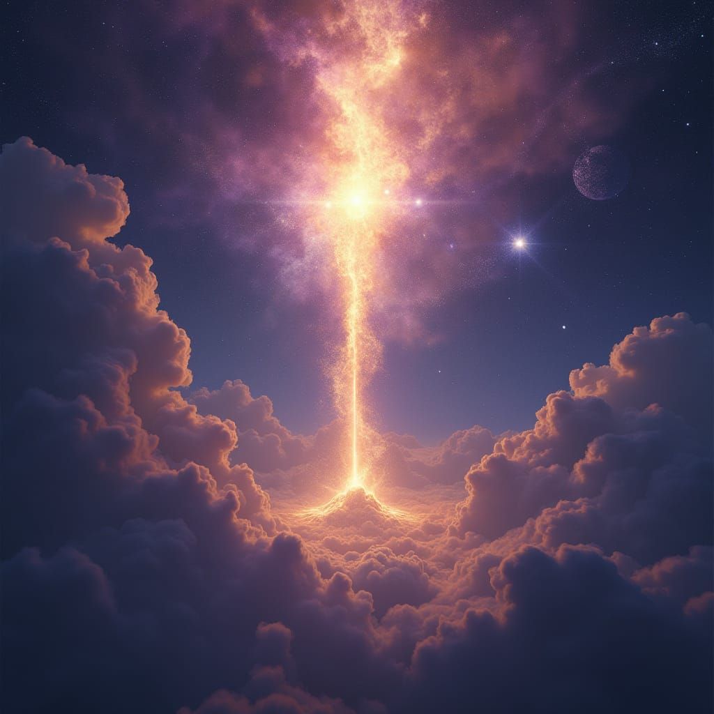 Ethereal Spirit Guides Earth Formation with Celestial Ray