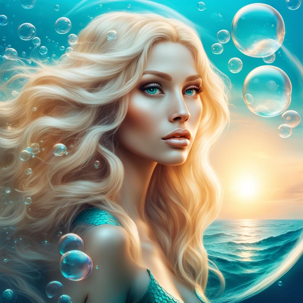 Blonde Mermaid in Vivid Seascape Bubble