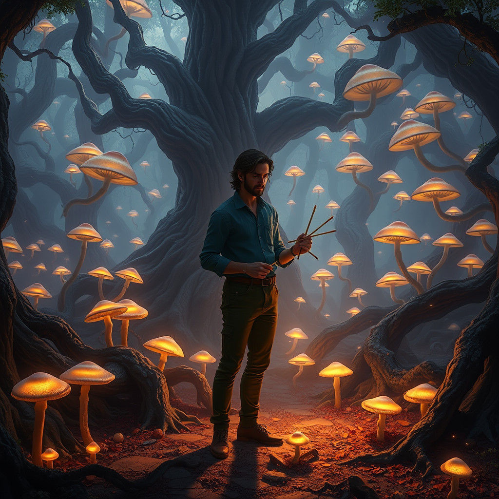 Mystical Forest Man with Matchsticks: Matte Painting