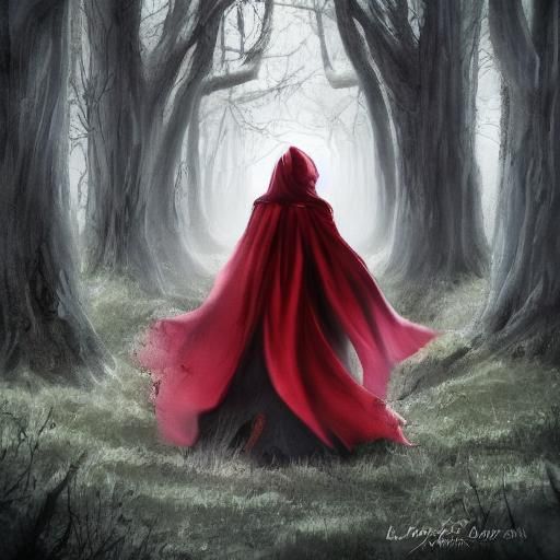 Ominous Little Red Riding Hood Dark Fantasy Illustration