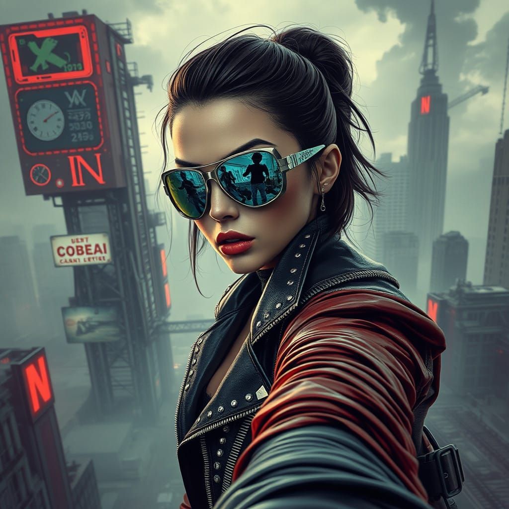 Gritty Rebel Girl in Dystopian Metropolis