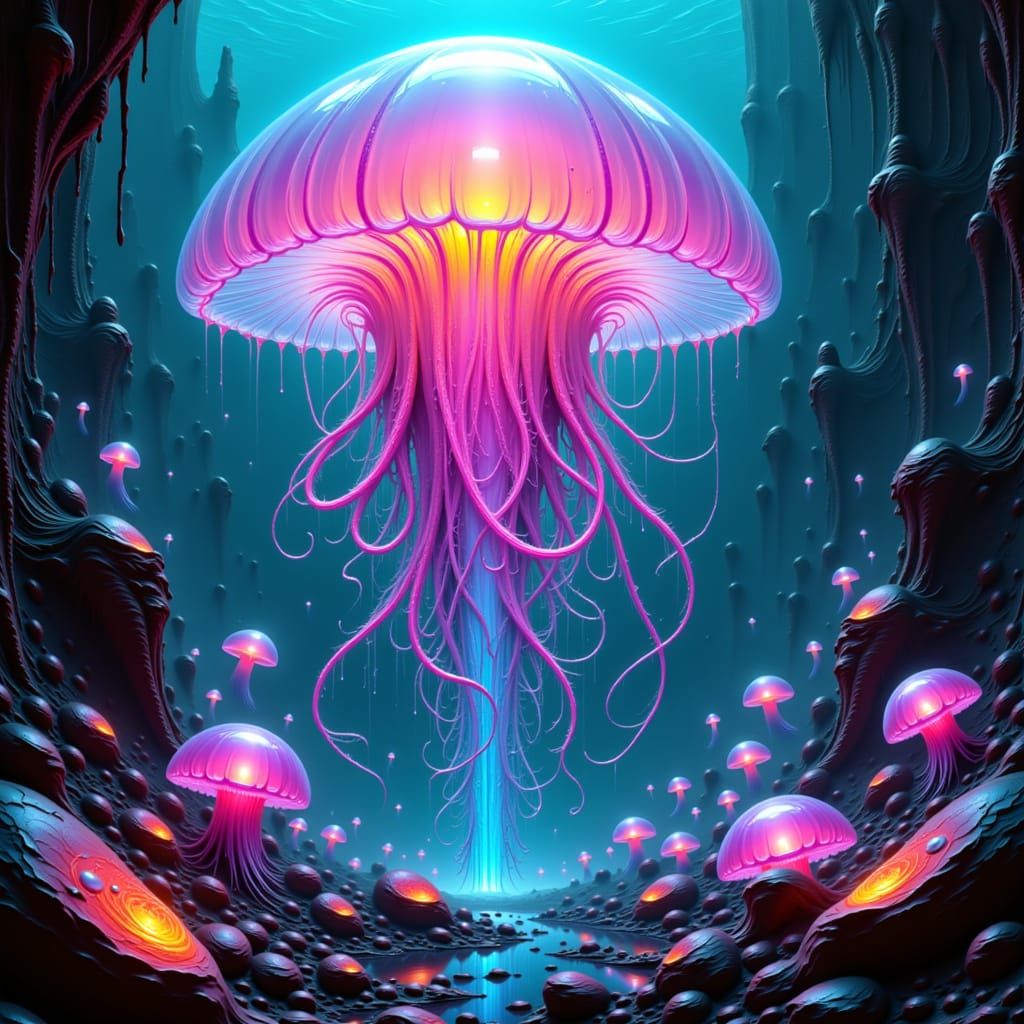 Glass Jellyfish Goddess Illuminates Sunken City