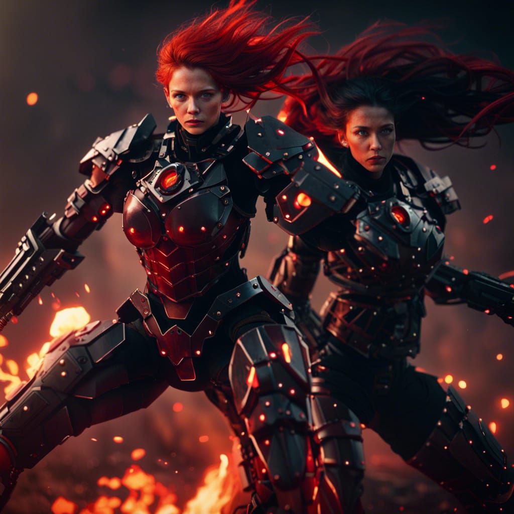 Epic Sci-Fi Battle Scene with Women Warriors