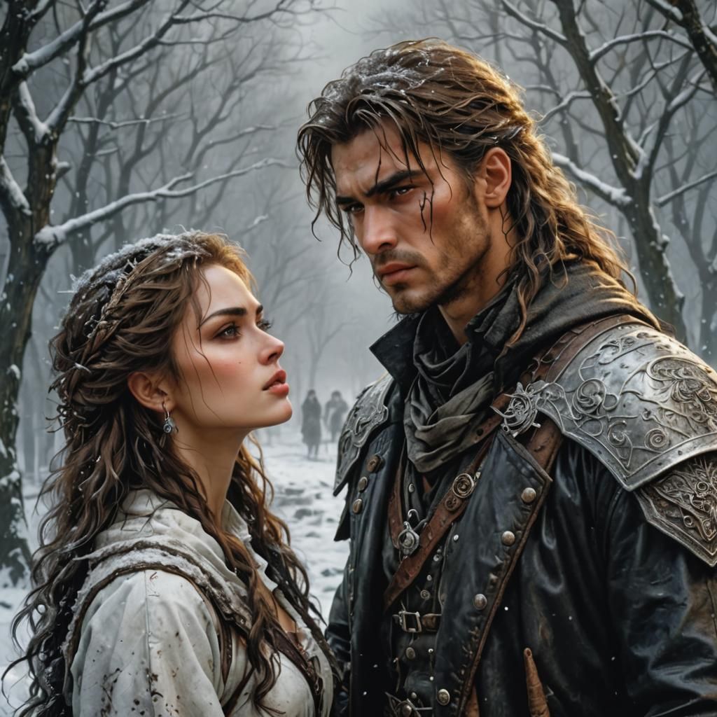 Boy and Girlfriend Kissing in Snowy Landscape