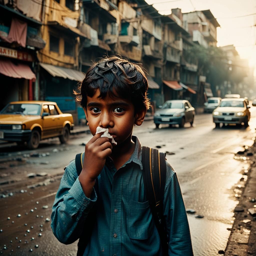 Indian Kid Picking Nose: Cinematic Film Still
