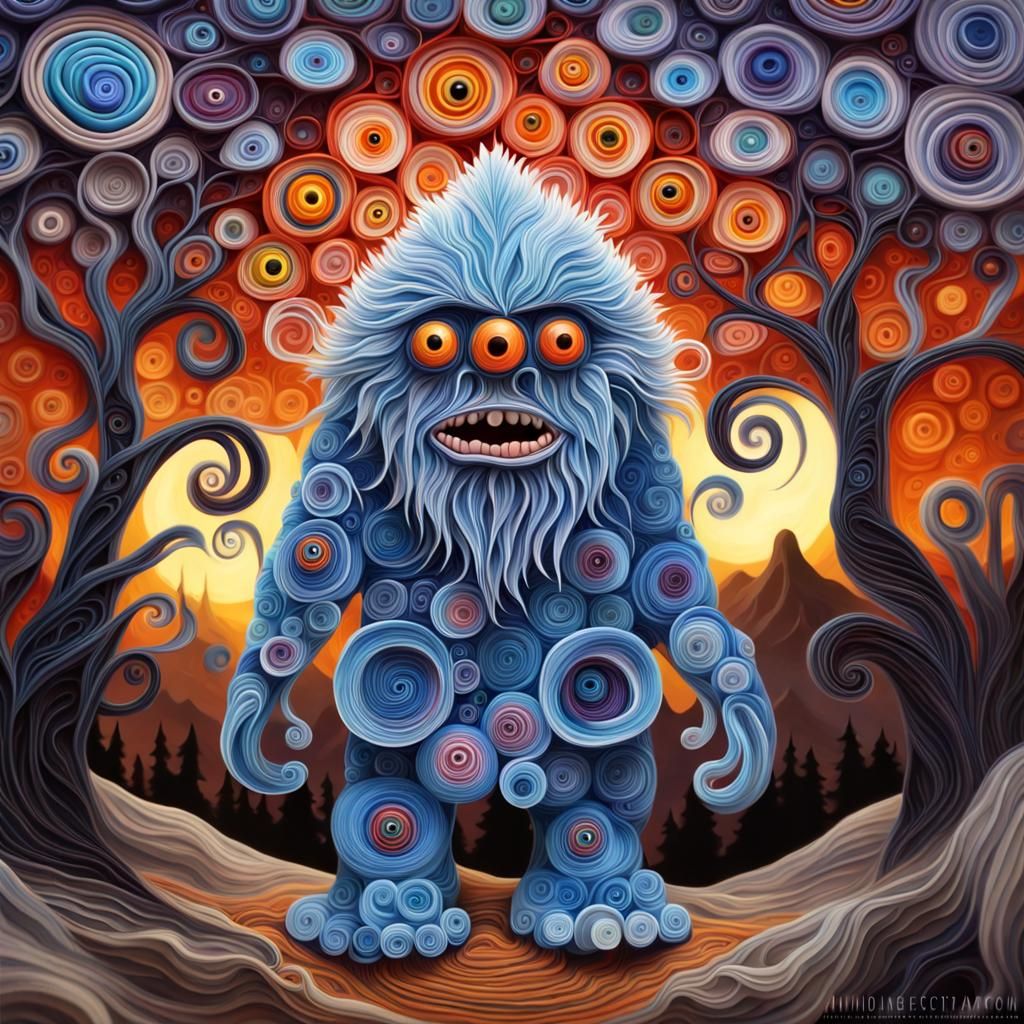 Scary One-Eyed Yeti on Fractal Path, Digital Painting