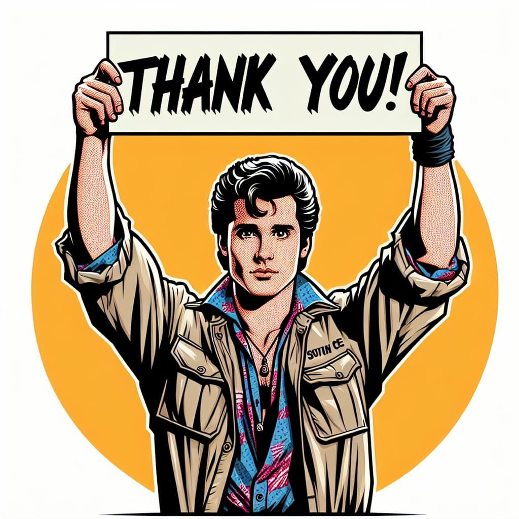 Comic Book Style '80s Character Says Thank You