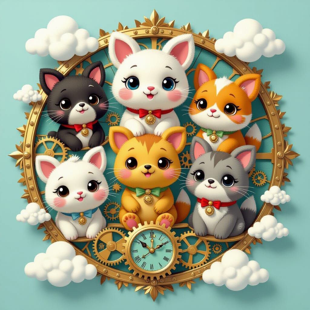 Whimsical Animals Crafted from Clockwork and Clouds