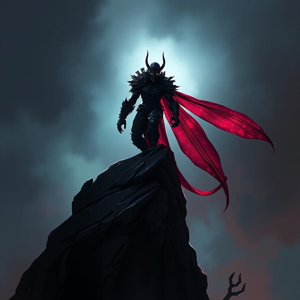 Armored Dragonfly Vigilante on Cliff, Cinematic Concept Art