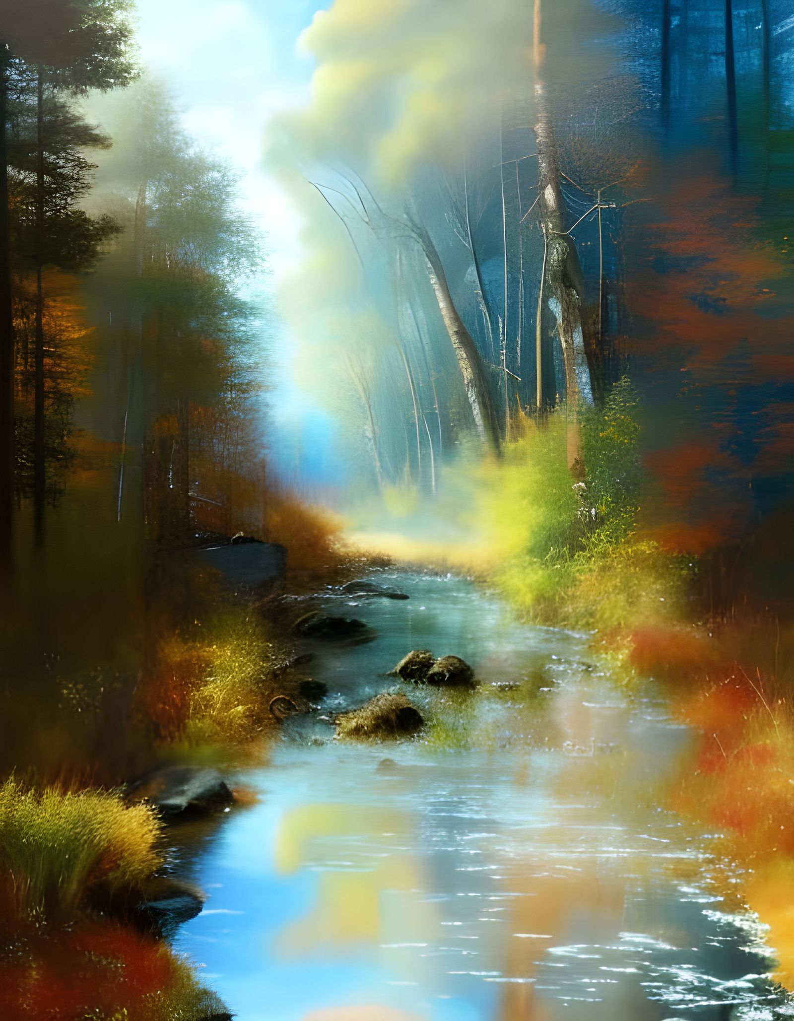 Elf Man in Autumn Forest, Splash Art Style