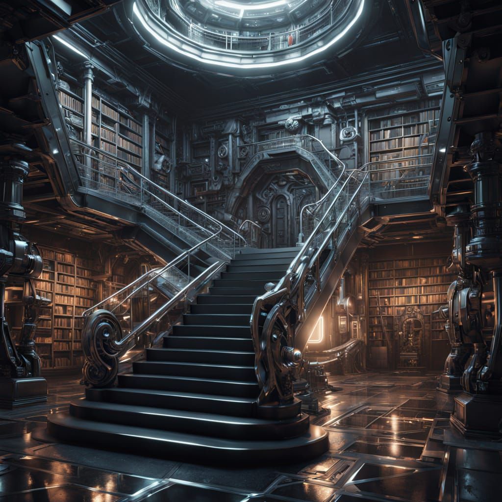 Man in Escher-Style Sci-Fi Geometric Dreamscape