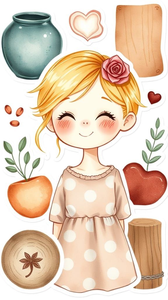 sticker sheet with 9 clipart style elements