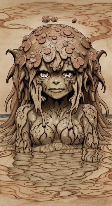 Anime Mud Monster Girl with Swamp Flowers