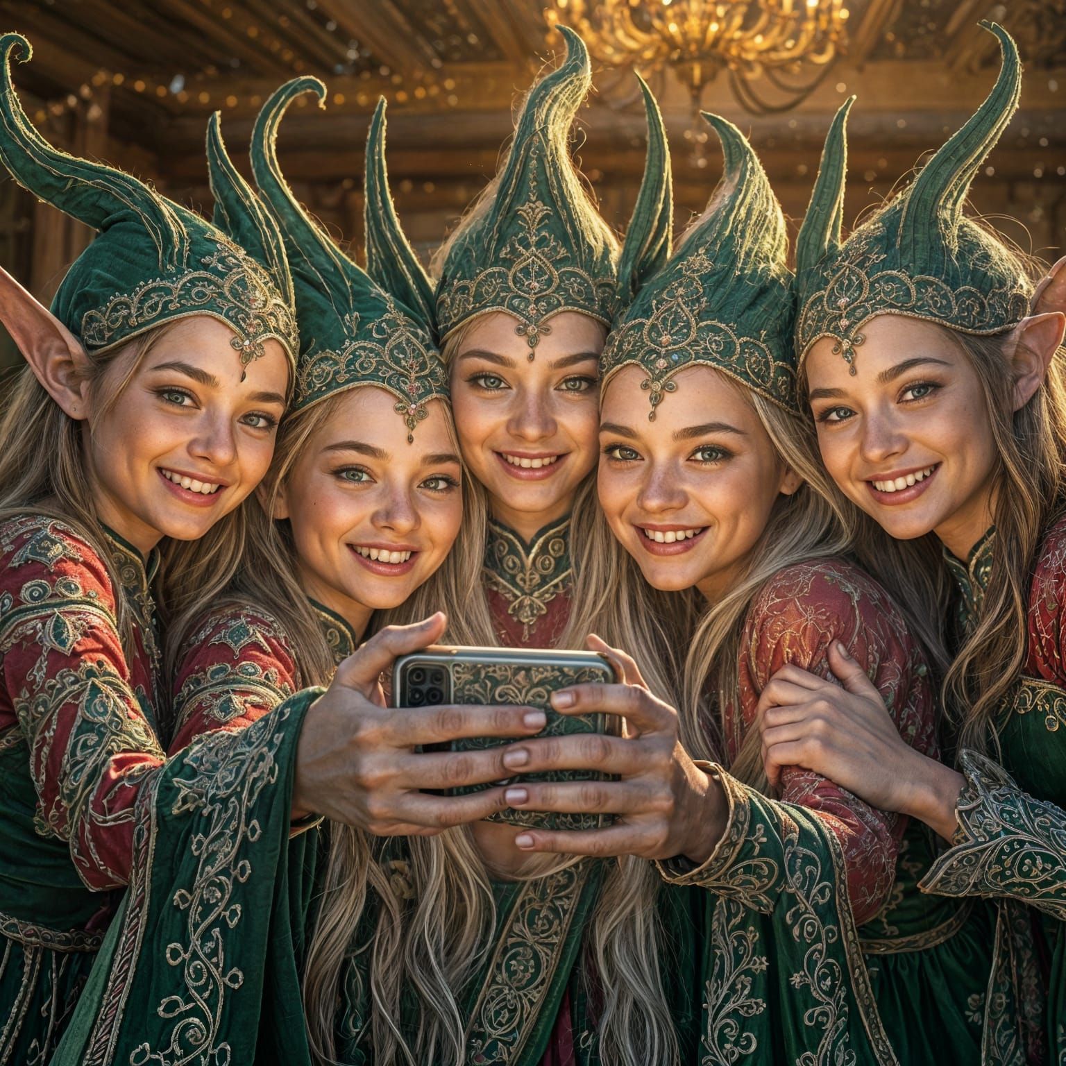 Hyperrealistic Elves in Joyful Celebration