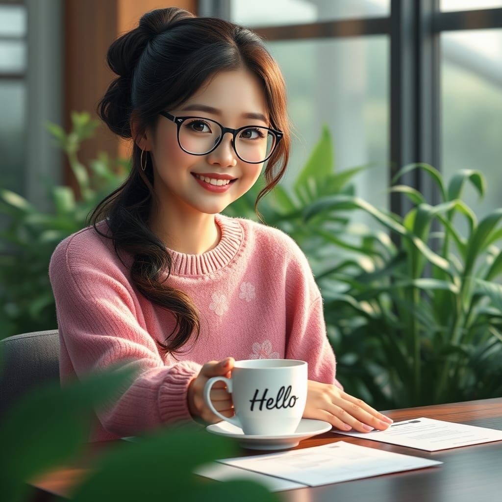 Woman in Pink Sweater: Detailed Matte Painting
