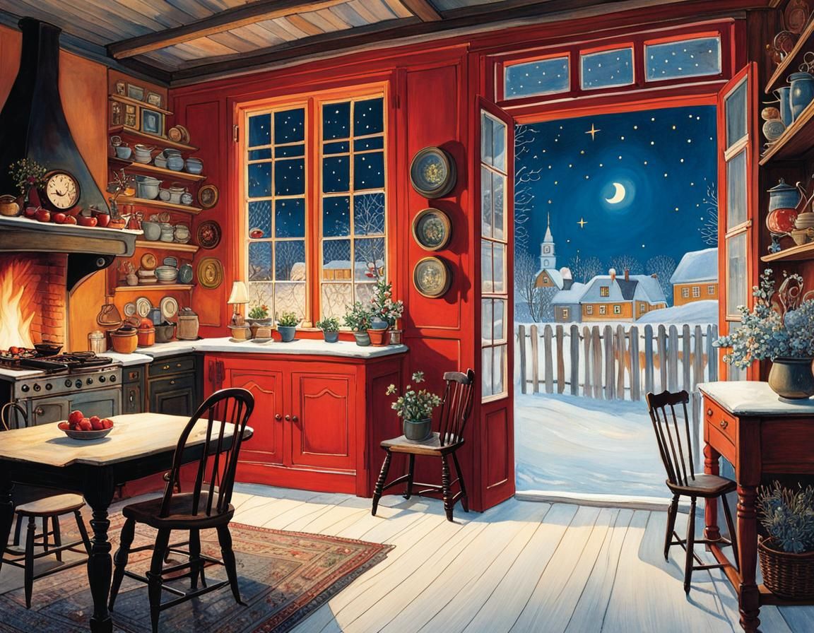 Cozy Kitchen View of Starry Night
