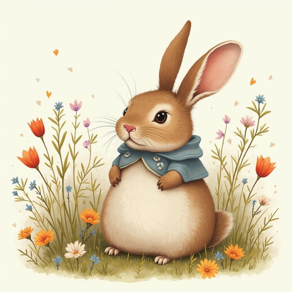 Rabbit in Lilac House, Beatrix Potter Style