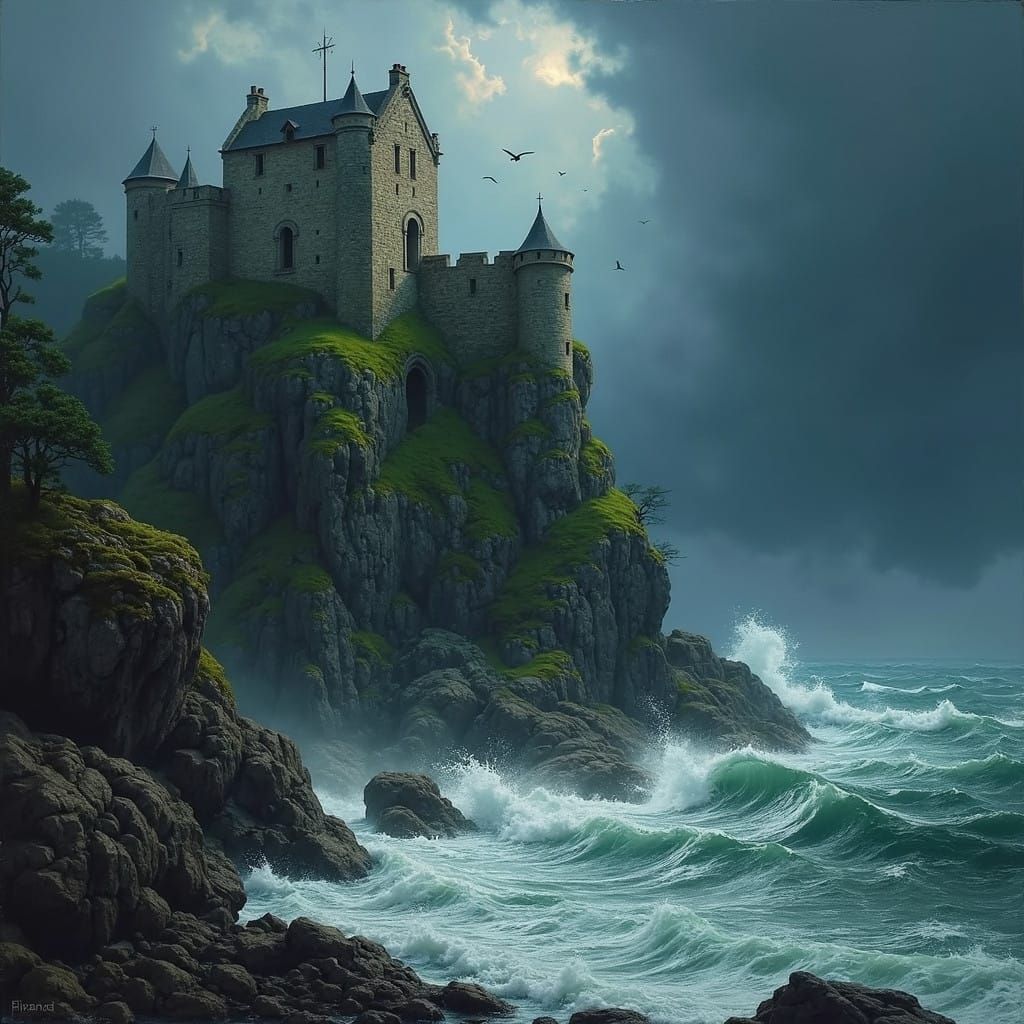 Ancient Castle Perched on a Stormy Cliff