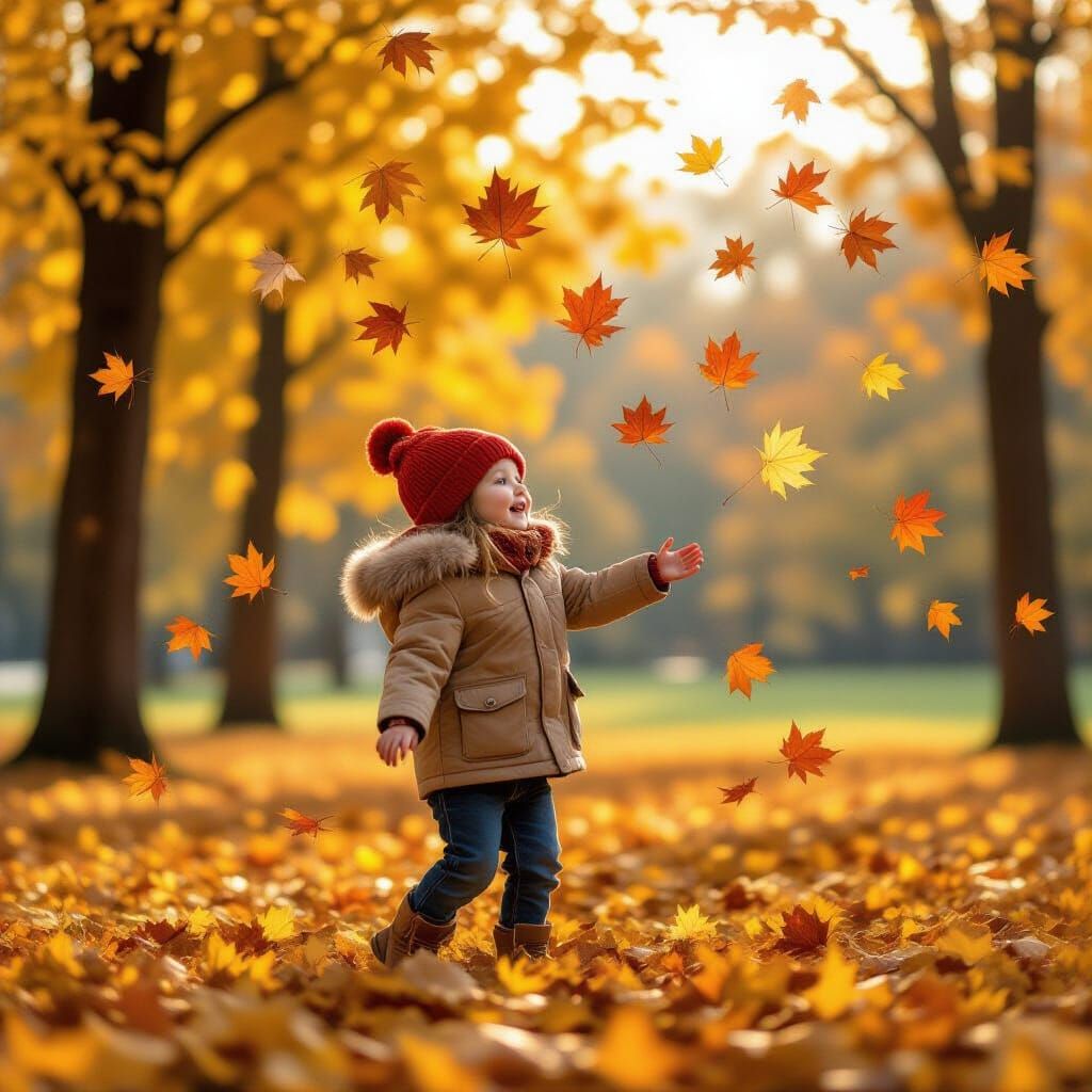 Autumn Leaves Falling Gently in a Serene Landscape