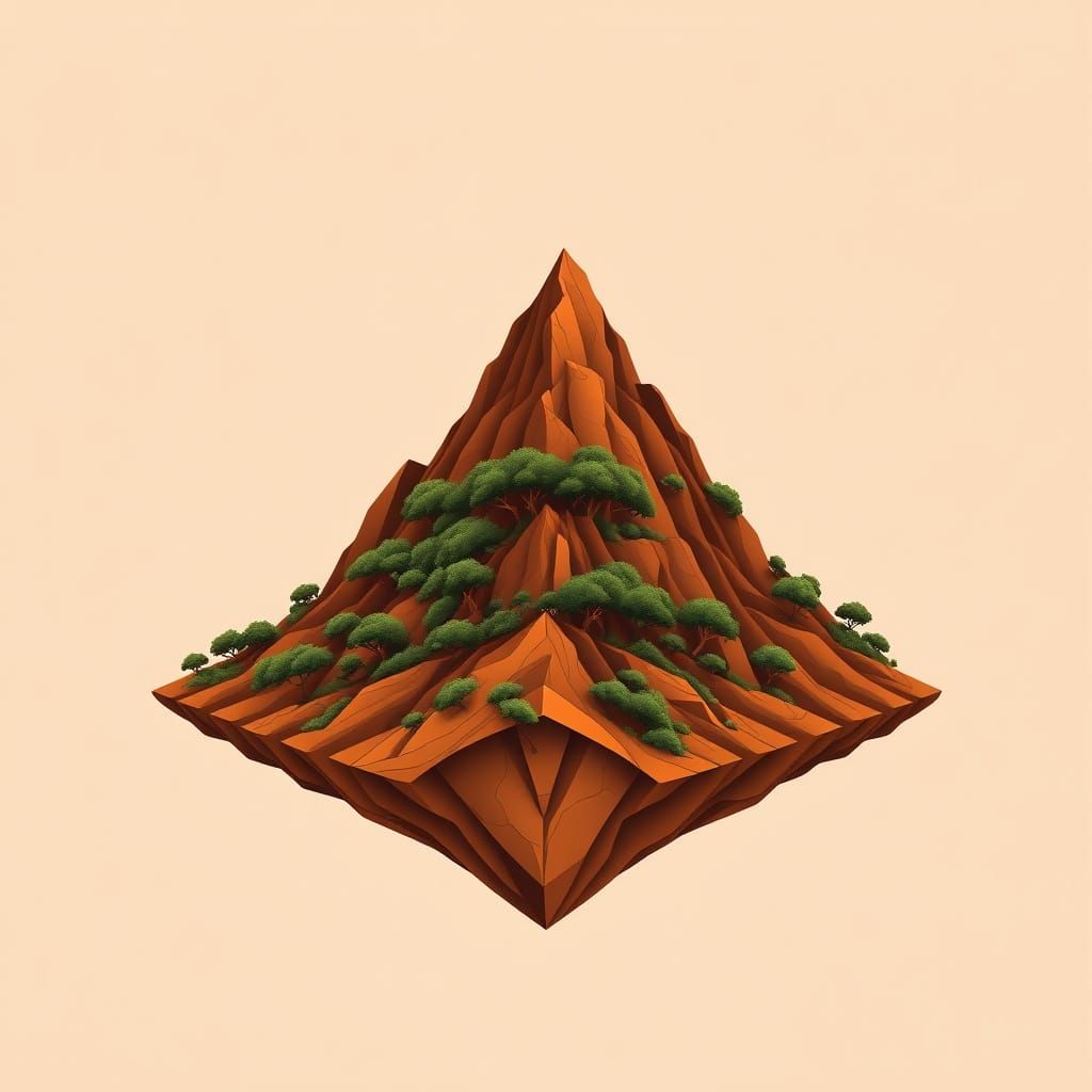 Elegant Dark Terracotta Mountain Icon with Tree Life