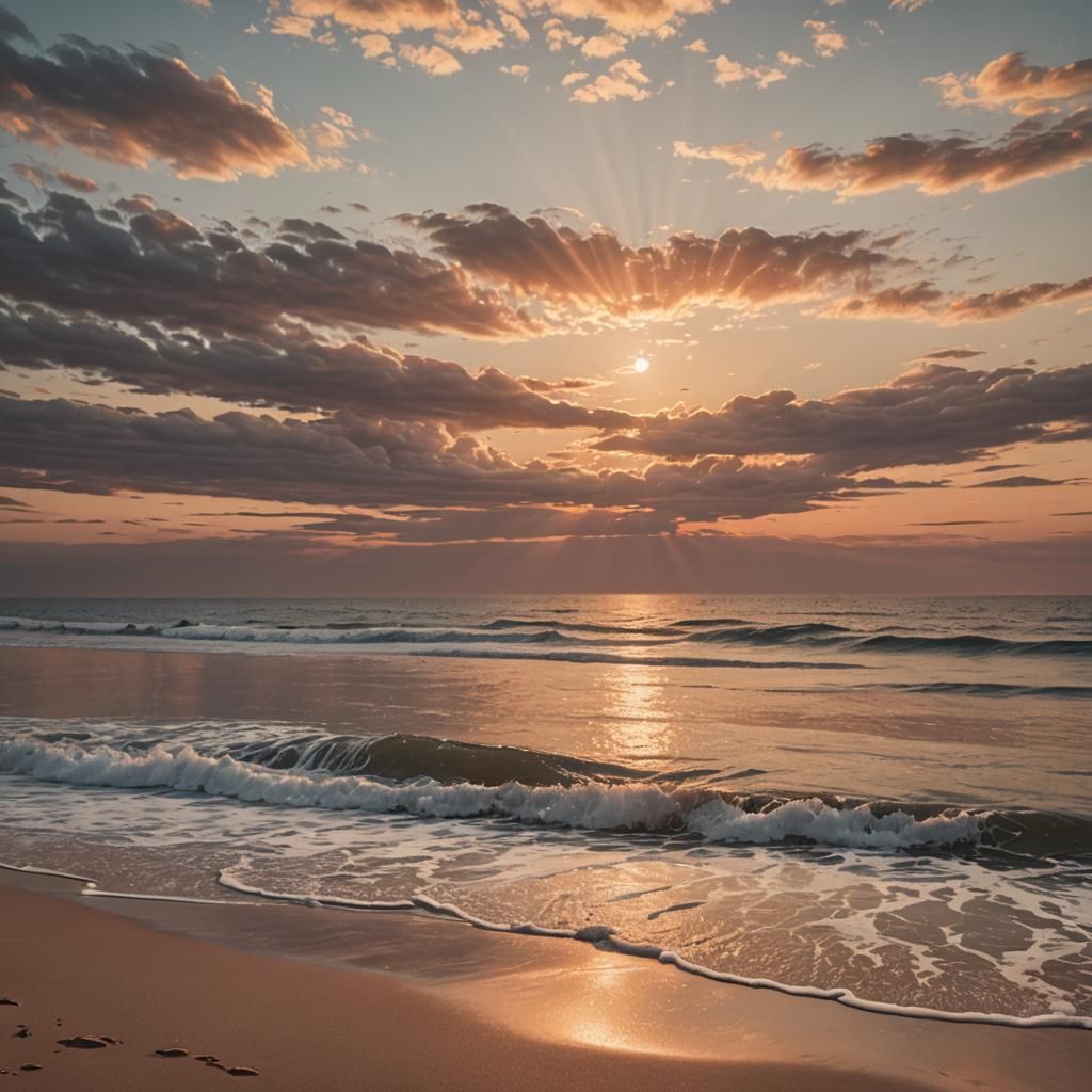 Golden Sunset Over Calm Ocean Photography