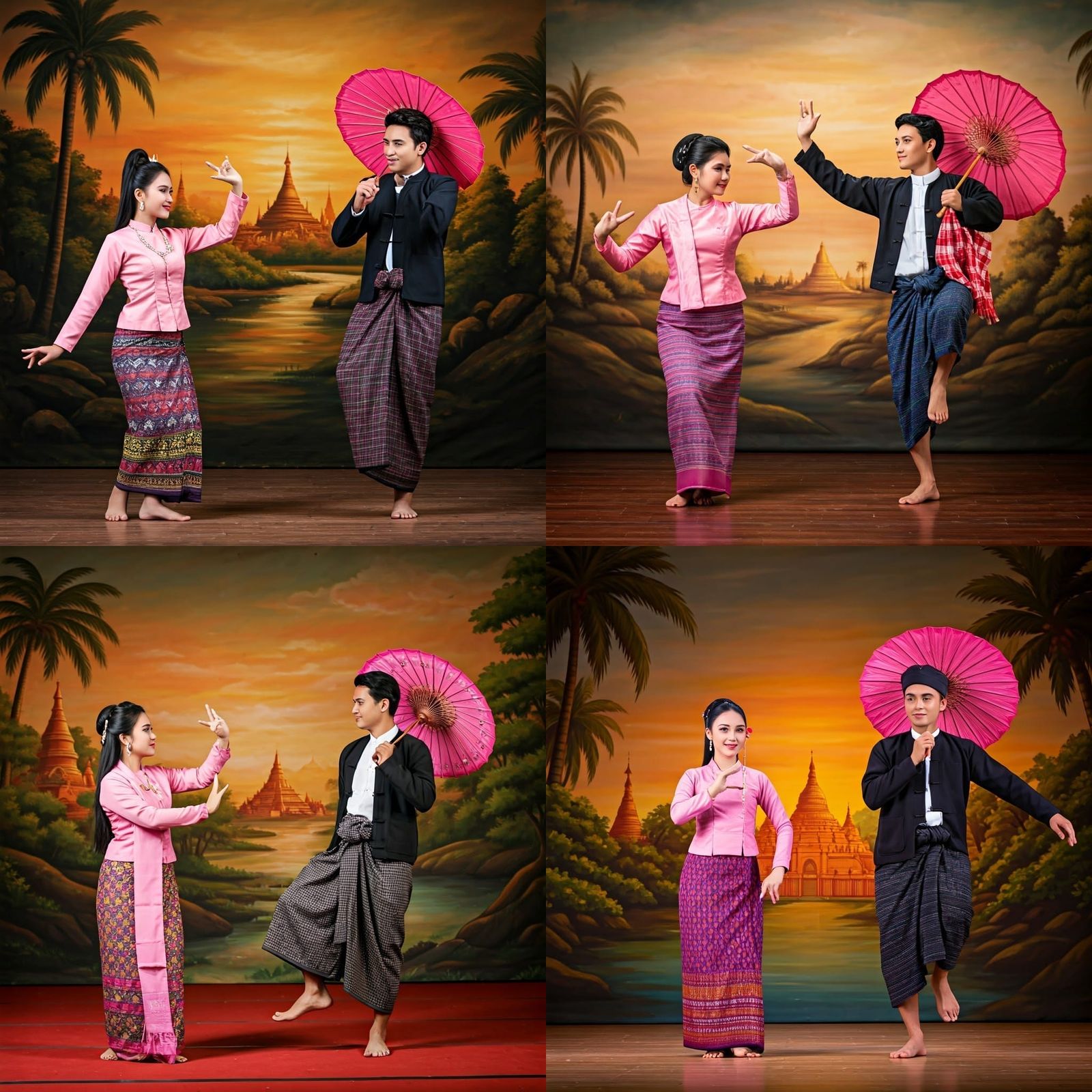Burmese Dancers in Traditional Attire: A Festive Scene