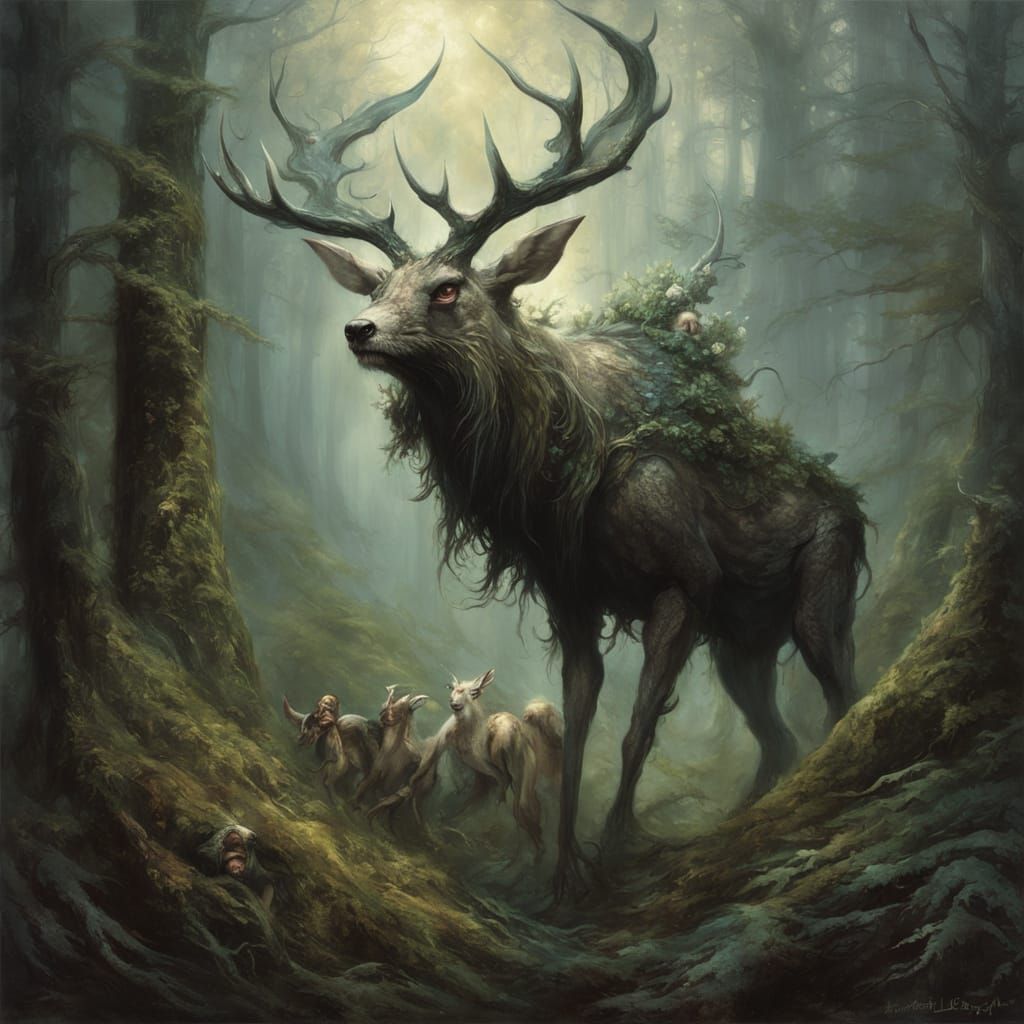 Eldritch Forest in a Grotesque Wendigo Style