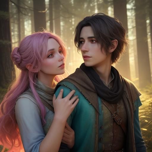 Hopeful Couple in Fae Forest: Fantasy Art