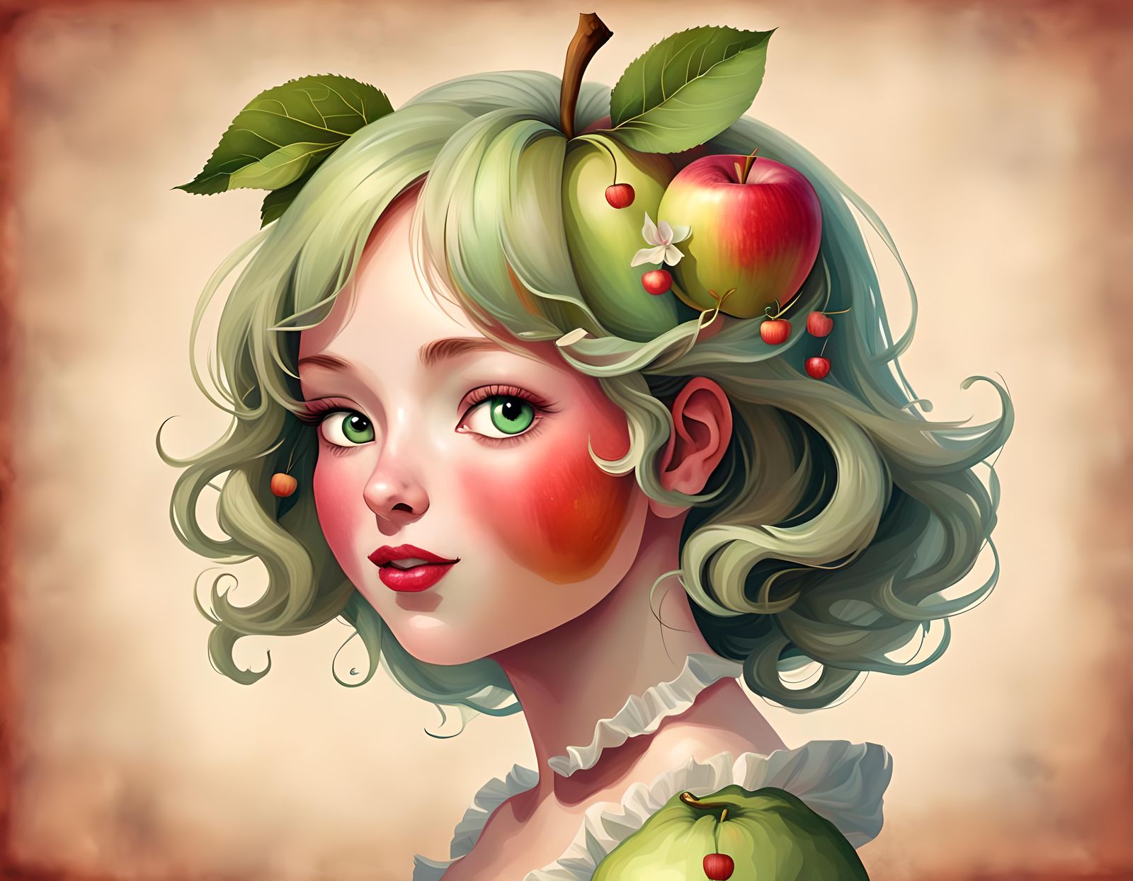 Whimsical Apple Portrait in Digital Art Style