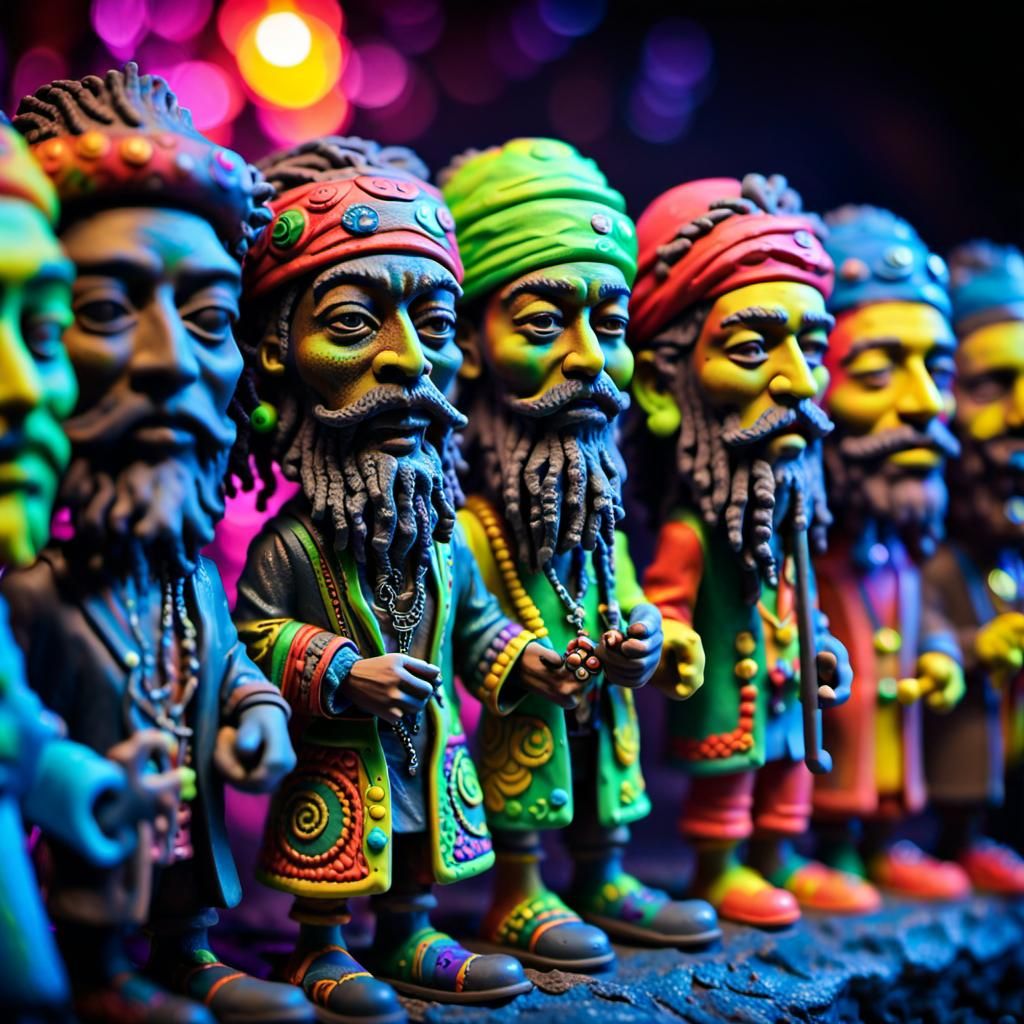 Psychedelic Bobbleheads Night Party in Fluorescent Art